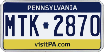 PA license plate MTK2870