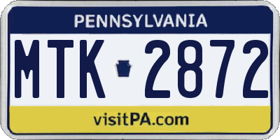 PA license plate MTK2872