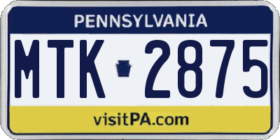 PA license plate MTK2875