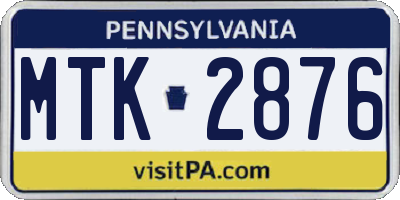 PA license plate MTK2876