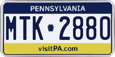 PA license plate MTK2880