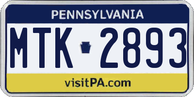 PA license plate MTK2893