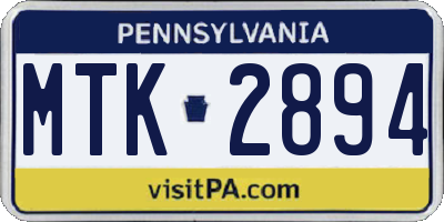 PA license plate MTK2894