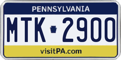 PA license plate MTK2900