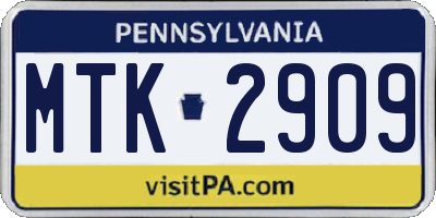 PA license plate MTK2909