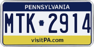 PA license plate MTK2914