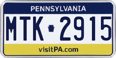 PA license plate MTK2915