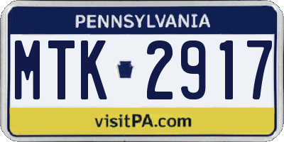 PA license plate MTK2917