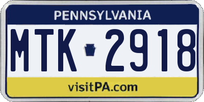 PA license plate MTK2918