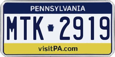 PA license plate MTK2919