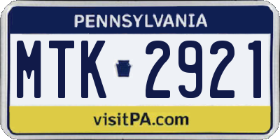 PA license plate MTK2921