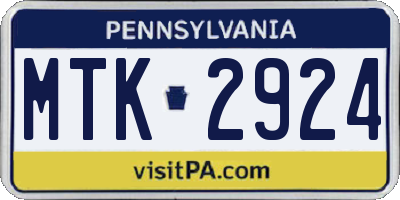 PA license plate MTK2924