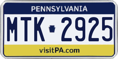 PA license plate MTK2925