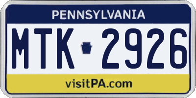PA license plate MTK2926