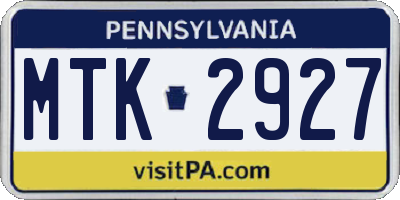 PA license plate MTK2927