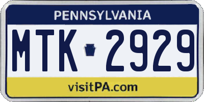 PA license plate MTK2929