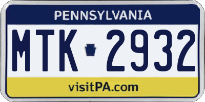PA license plate MTK2932