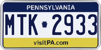 PA license plate MTK2933