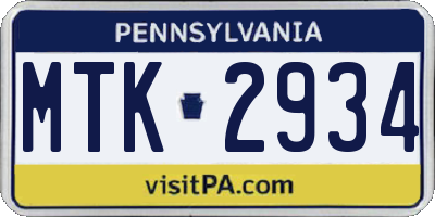 PA license plate MTK2934