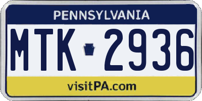 PA license plate MTK2936