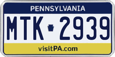 PA license plate MTK2939