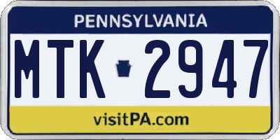PA license plate MTK2947