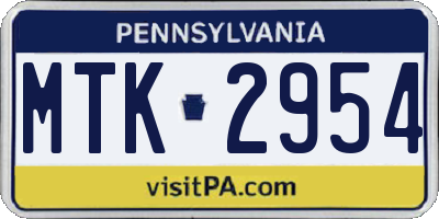 PA license plate MTK2954
