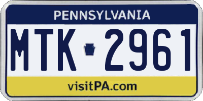 PA license plate MTK2961