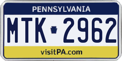 PA license plate MTK2962