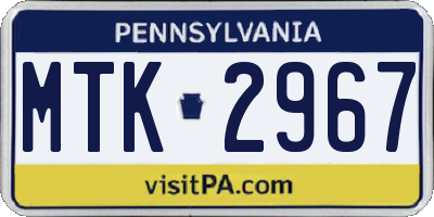 PA license plate MTK2967
