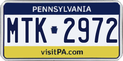 PA license plate MTK2972
