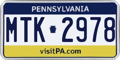 PA license plate MTK2978