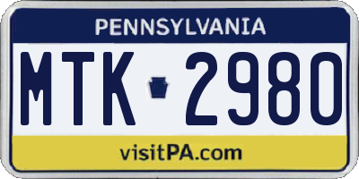 PA license plate MTK2980