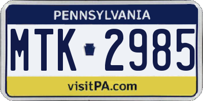PA license plate MTK2985