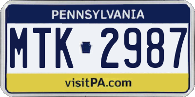 PA license plate MTK2987