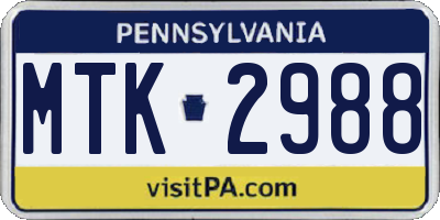 PA license plate MTK2988