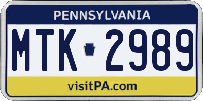 PA license plate MTK2989