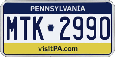 PA license plate MTK2990