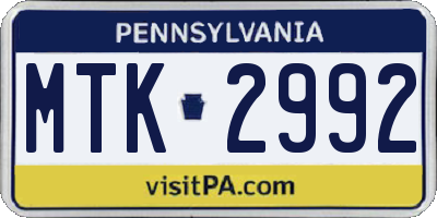 PA license plate MTK2992