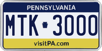 PA license plate MTK3000