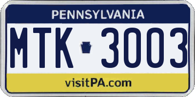 PA license plate MTK3003