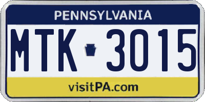 PA license plate MTK3015