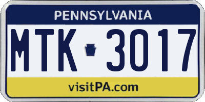 PA license plate MTK3017
