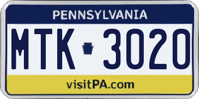 PA license plate MTK3020