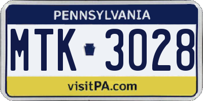 PA license plate MTK3028
