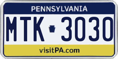 PA license plate MTK3030
