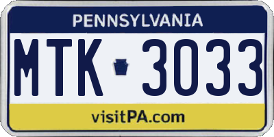 PA license plate MTK3033