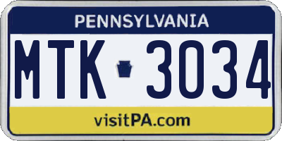 PA license plate MTK3034
