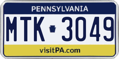 PA license plate MTK3049