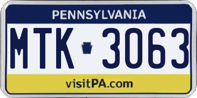 PA license plate MTK3063
